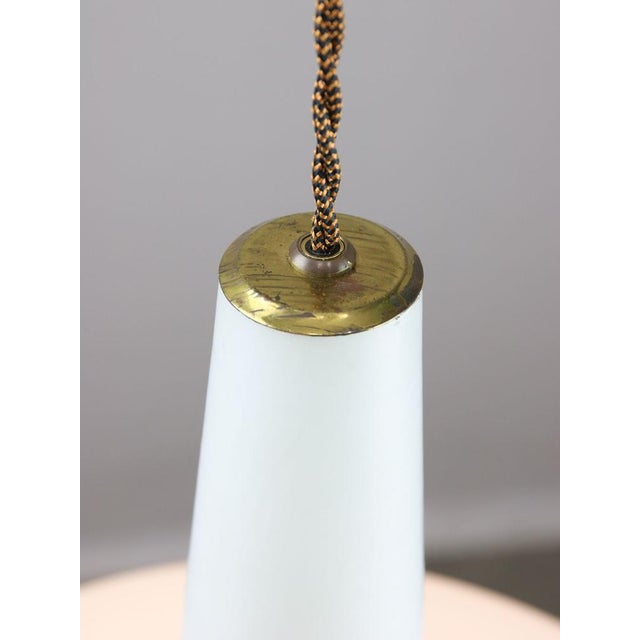 Mid-Century Italian Brass and Opaline Hat Pendant Lamp For Sale - Image 10 of 15