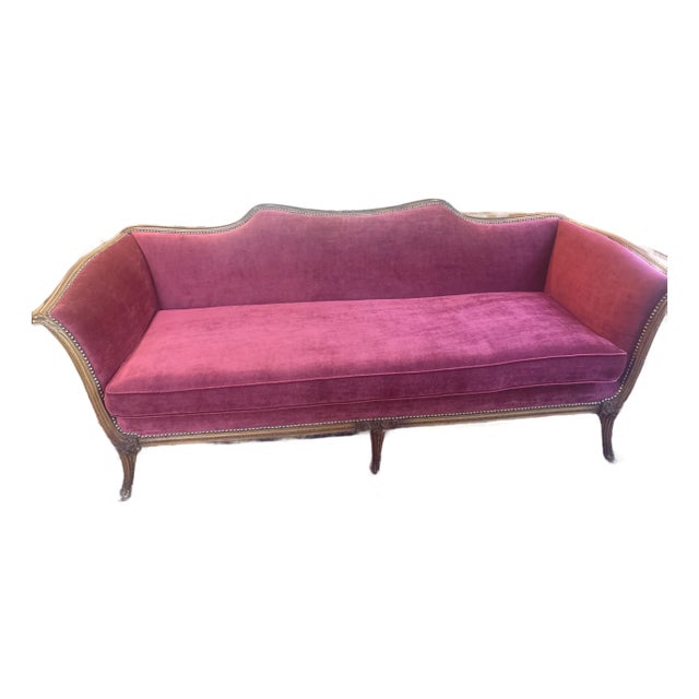 Vintage Red Velvet Sofa For Sale