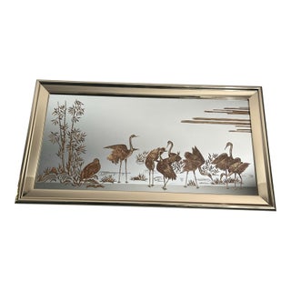 Vintage 1980s Hollywood Regency Gold Crane Mirror - Sharon Concept Wall Art For Sale