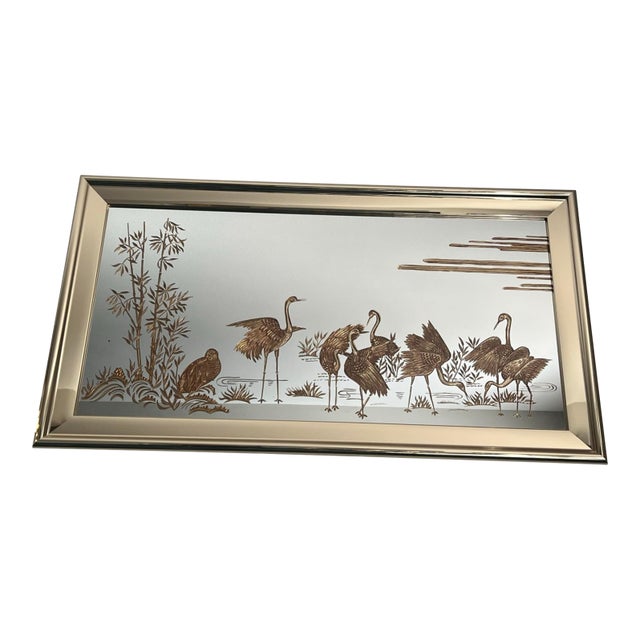 Vintage 1980s Hollywood Regency Gold Crane Mirror - Sharon Concept Wall Art For Sale