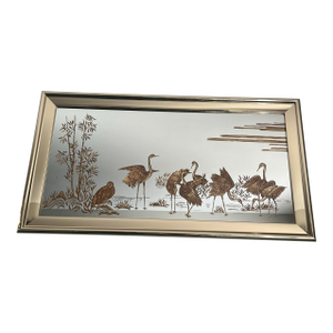 Vintage 1980s Hollywood Regency Gold Crane Mirror - Sharon Concept Wall Art