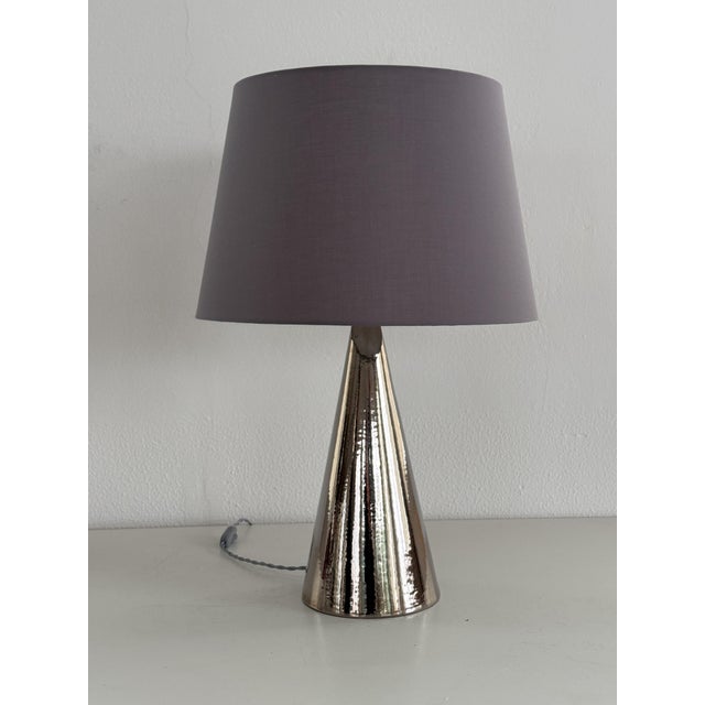 Mid-Century Modern Italian Ceramic Table Lamp in Silver Metallic from Ugo Zaccagnini, 1960s For Sale - Image 13 of 15