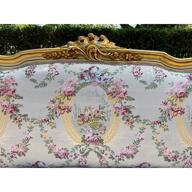 Wood 1980s French Louis XVI Gold Beech Beige Settee For Sale - Image 7 of 13