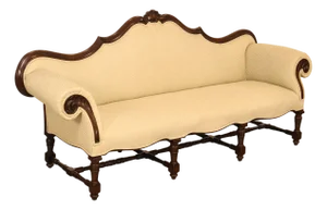Antique Italian Rococo Carved Walnut Frame Long Sofa