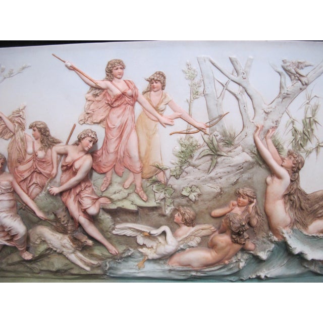 Early 19th Century Hunt of Diana Karl Ens Volkstedt German Bisque Wall Plaque After Hans Makart For Sale - Image 5 of 12