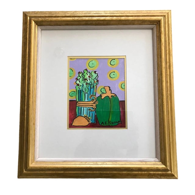 1990s Bell Pepper and Celery Still Life Acrylic Painting by A. E. Barnes, Framed For Sale