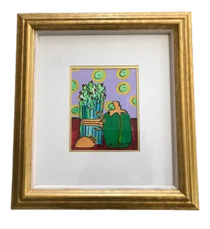 1990s Bell Pepper and Celery Still Life Acrylic Painting by A. E. Barnes, Framed