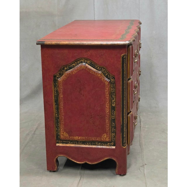 Vintage Theodore Alexander Red Leather Wrapped Serpentine Chest of Drawers For Sale - Image 12 of 13