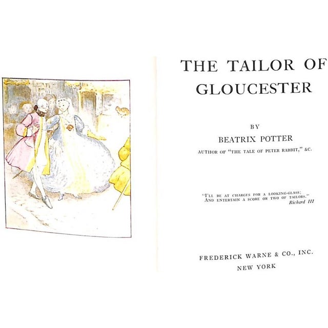POTTER, Beatrix [59] pp. Frederick Warne & Co., Inc. 1931 5 1/2" x 4 1/4" The Tailor of Gloucester is a Christmas...