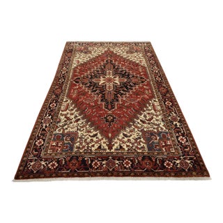 Heriz Rug 7’1” X 10’1” Red Wool Vintage Tribal Hand-Knotted Oriental Carpet For Sale