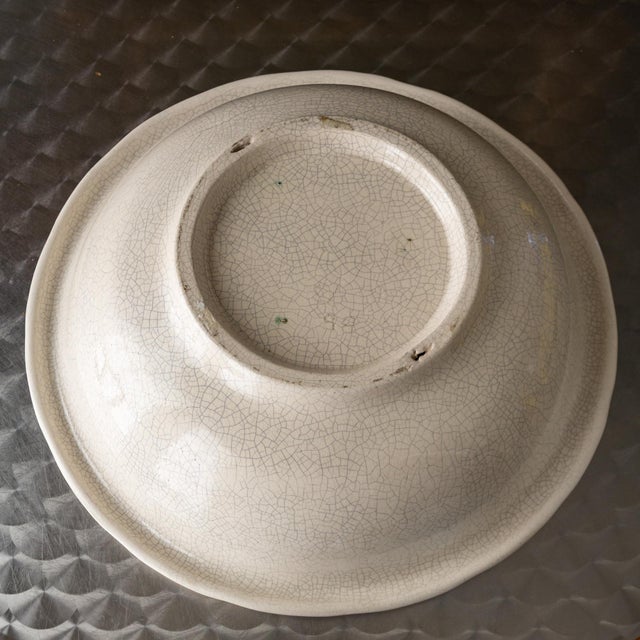 White Oversized Studio Pottery Bowl With Scalloped Rim and Crackle Glaze For Sale - Image 14 of 14