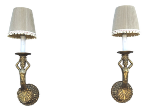 Italian Bronze Wall Sconces with Female Figures, 1950s, Set of 2