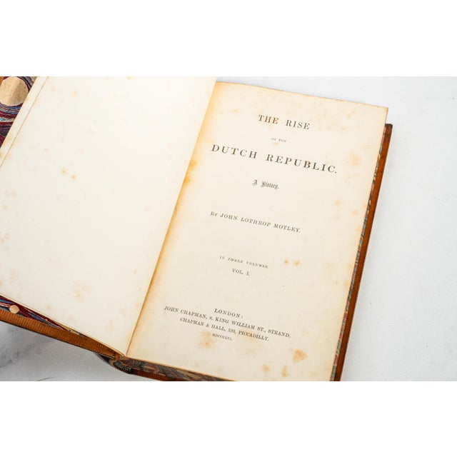 Orange Stately 3 Volume the Rise of the Dutch Republic John Lothrop Motley Full Leather Antique Books Home Office Decor For Sale - Image 8 of 10