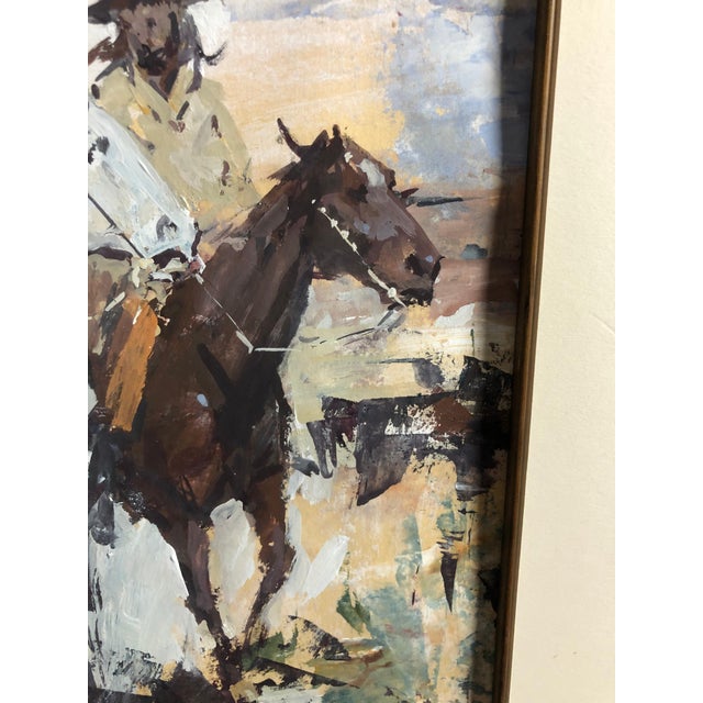 1990s James Lee Colt Western Image W/C Gouache Mounted Cowboy And Indian For Sale - Image 9 of 11
