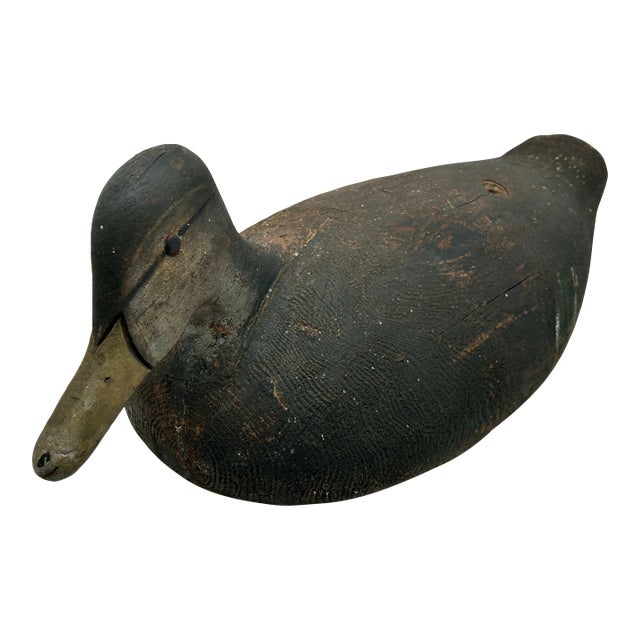 Unusually Large Size Antique American Carved Wood Hand Painted Duck Hunters Decoy From Downeast Coastal Maine - 22 Inches Long For Sale