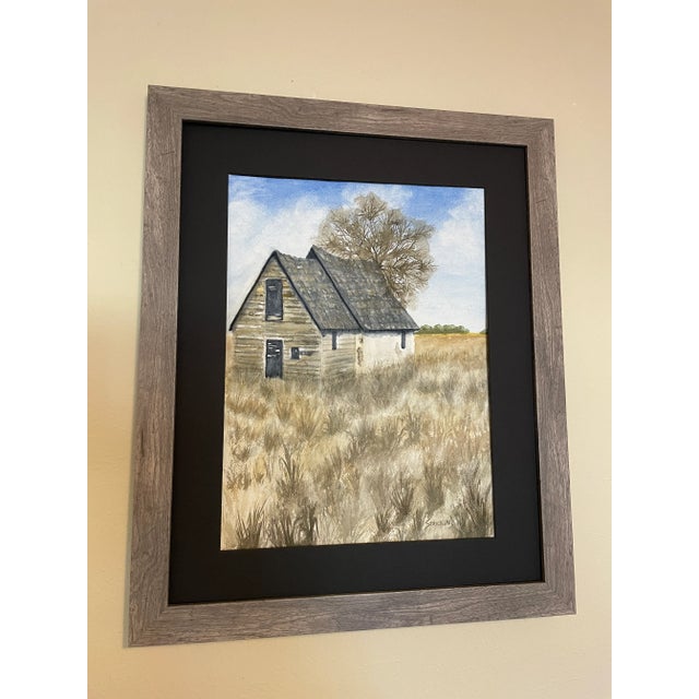 Traditional "The Tree Protects the Homestead and Empty Land" Original Traditional Watercolor Painting by Judy M. Strickland For Sale - Image 3 of 3