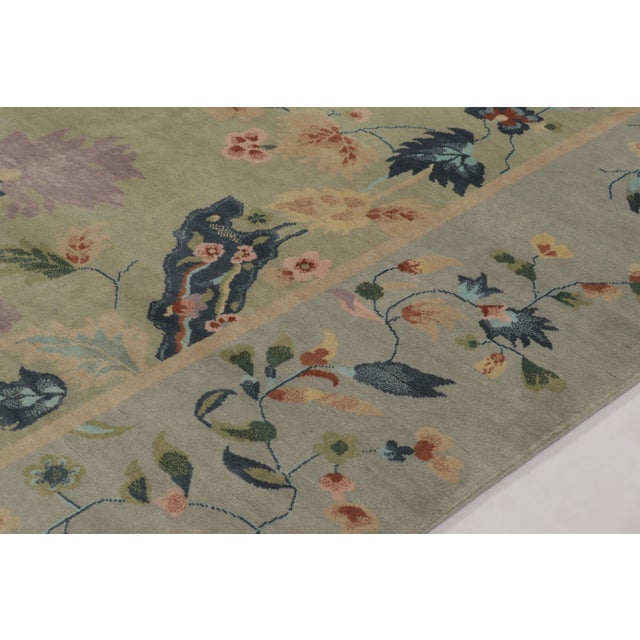 Art Deco Rug & Kilim’s Chinese Art Deco Inspired Rug, Light Green With Whimsical Florals For Sale - Image 3 of 8