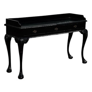 Chippendale Style Ebonised Console Table with Drawers and Brass Handles For Sale