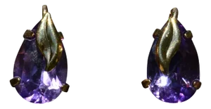 Ladies 14K Yellow Gold Amethyst Tear Drop Stud Earrings, 2 Pieces