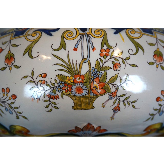 Antique French Porcelain Faience Rouen Double Handled Urn Jardiniere Pot For Sale - Image 9 of 11