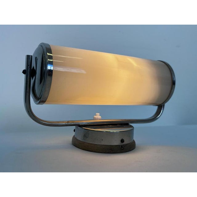 Bauhaus Chrome and Milk Glass Wall Lamp, Former Czechoslovakia, 1940s For Sale - Image 4 of 9