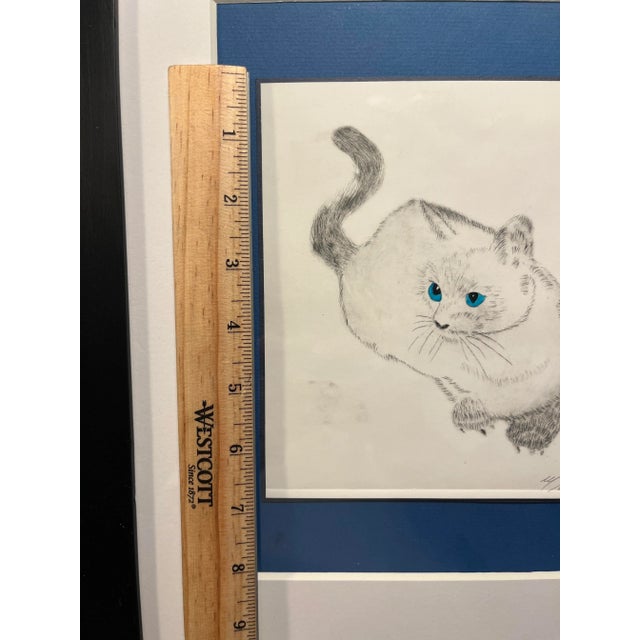 1990s 1990s Vintage Hand Colored White Cat Etching by California Artist Marcos Guerrero, Framed For Sale - Image 5 of 8