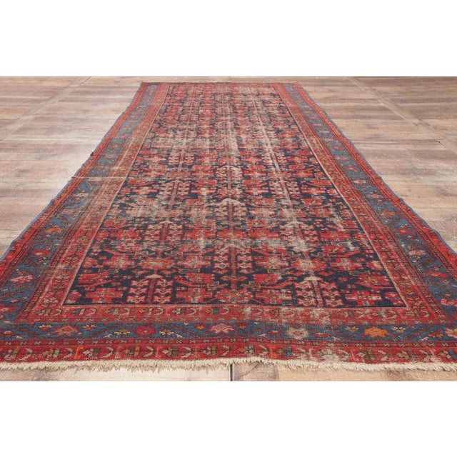 Navy Blue Early 20th Century Antique-Worn Persian Malayer Rug - 04'08 X 12'10 For Sale - Image 8 of 9