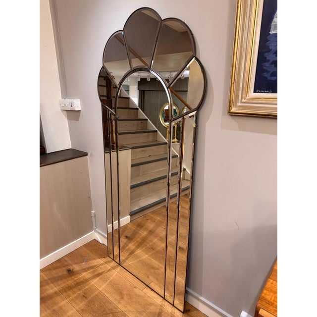Large Art Deco Brass & Bevelled Glass Overmantel Mirror For Sale - Image 3 of 15