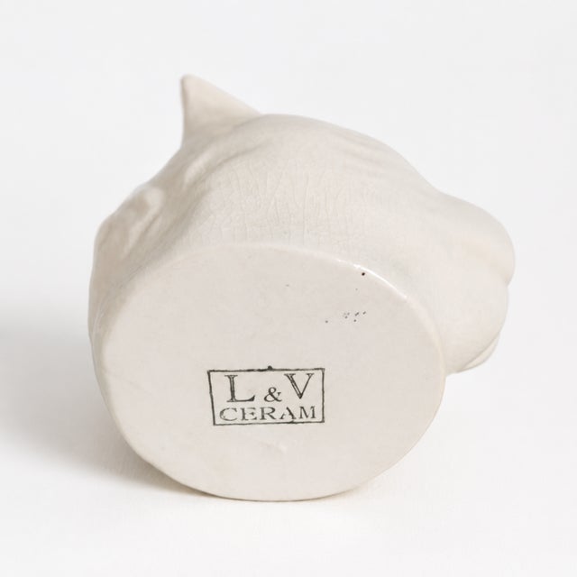 Modern Art Deco Crackle-Glazed Panther Head Piggy Bank by L&V Ceram, 1930s For Sale - Image 3 of 6