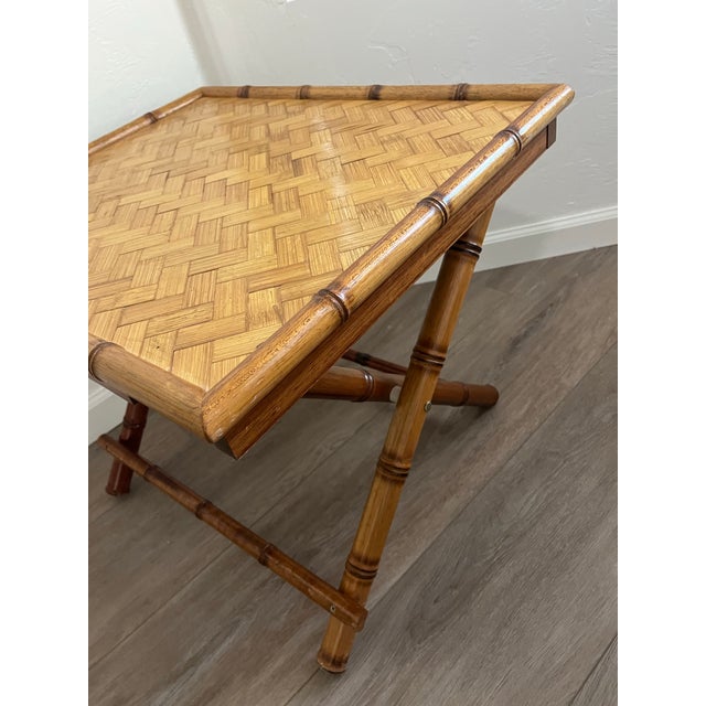 1970s Mid-Century Modern Handcrafted Rectangular Bamboo Serving Table With a Sturdy X-Base For Sale In Phoenix - Image 6 of 12