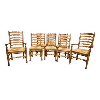 Golden Oak Ladder Back Dining Chairs, 1920, Set of 8 For Sale