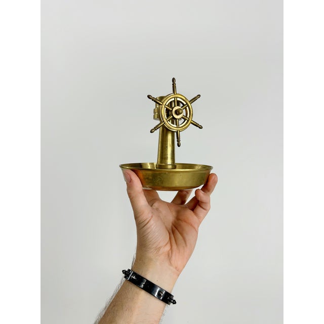 Brass Mid Century Brass Ship Wheel Compass Trinket Dish or Ashtray For Sale - Image 8 of 10