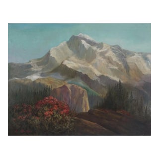 Mid Century Sierra Mountaintops Landscape in Oil on Canvas by Ralph Edward Joosten For Sale