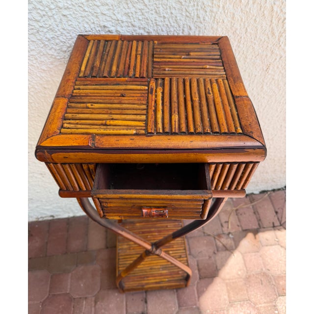 Vintage Bamboo and Rattan Plant Stand/ Side Table For Sale - Image 4 of 11