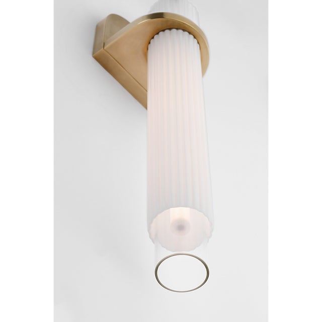 Windsor Smith for Visual Comfort Signature Arena 20" Sconce in Hand-Rubbed Antique Brass with White Ribbed Glass For Sale In Houston - Image 6 of 9