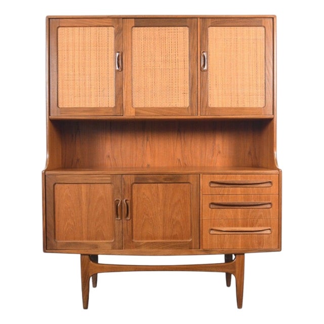Mid 20th Century Tall G Plan Fresco Teak + Cane Credenza / Sideboard For Sale