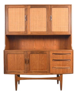 Mid 20th Century Tall G Plan Fresco Teak + Cane Credenza / Sideboard