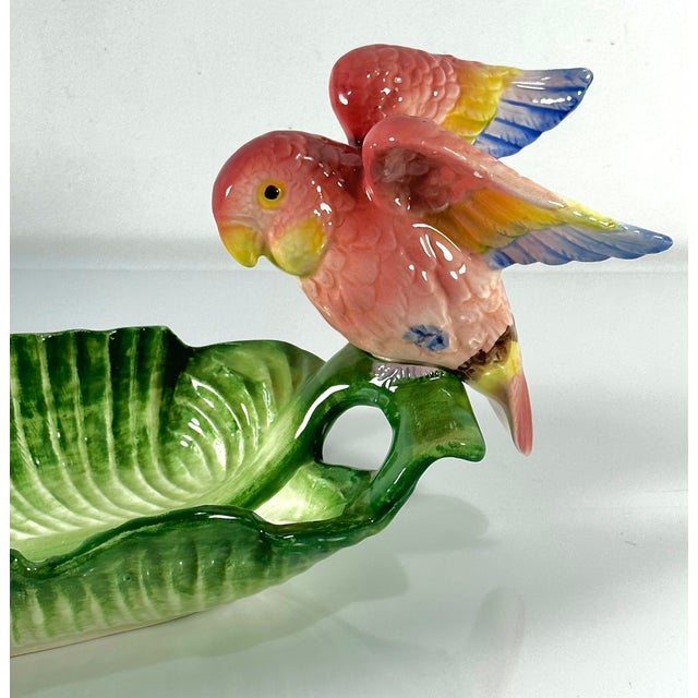 1980s 1980s Vintage Fitz & Floyd Tropical Jungle Love Birds Banana Leaf Serving Tray For Sale - Image 5 of 14