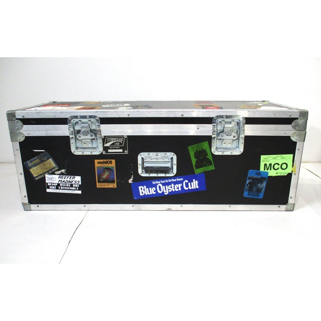 A set of Rock and Roll traveling road cases having backstage passes and stickers attached to them from the 1980's-90's...