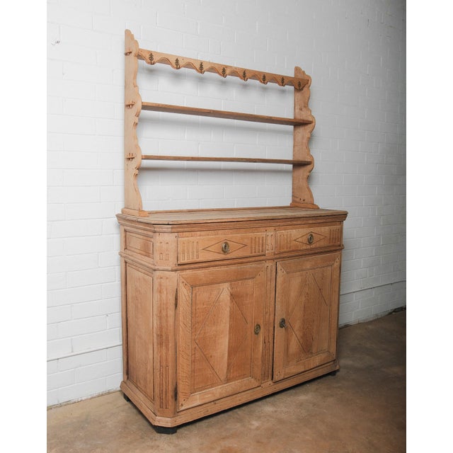 Farmhouse 19th Century Oak Sideboard Cabinet With Upper Hutch Shelving and Hooks For Sale - Image 3 of 11