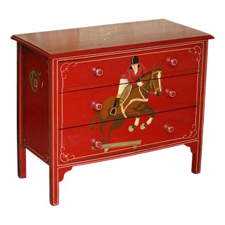 Victorian Equestrian Pine Hand Painted Horse & Jockey Chest of Drawers, 1880s For Sale