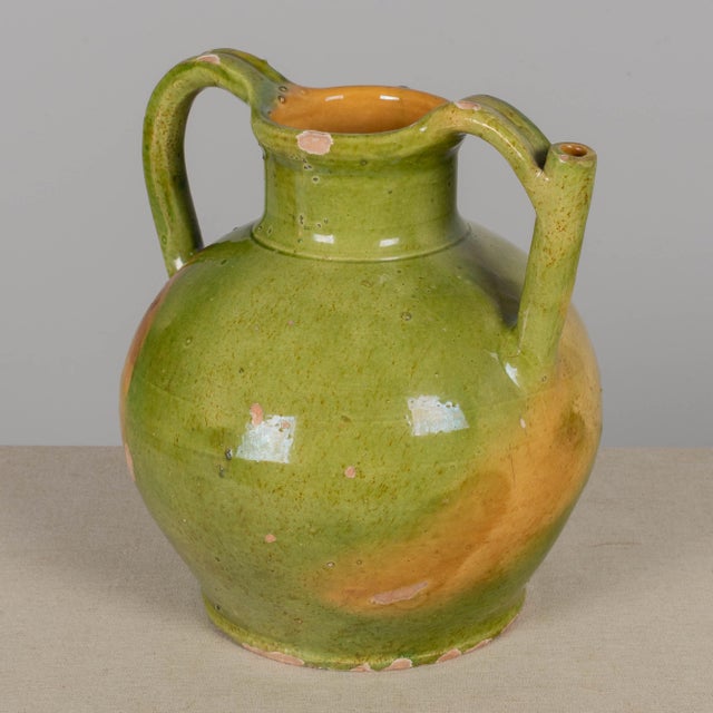 19th Century French Green Yellow Glazed Water Jug, Orjol For Sale - Image 10 of 12