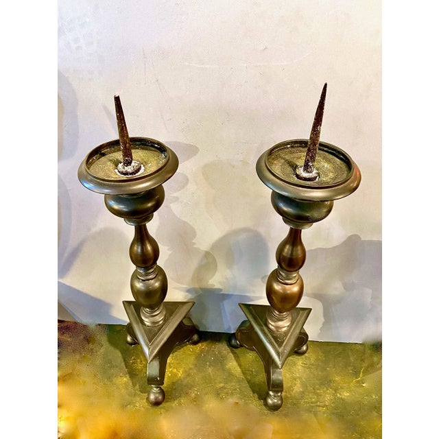 Pair Baroque Bronze Candlesticks For Sale - Image 4 of 11