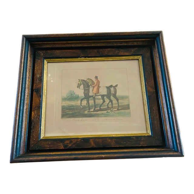 Antique Framed Equestrian Engraving, Hand-Colored Horse Scene, Early 19th-Century Print. For Sale