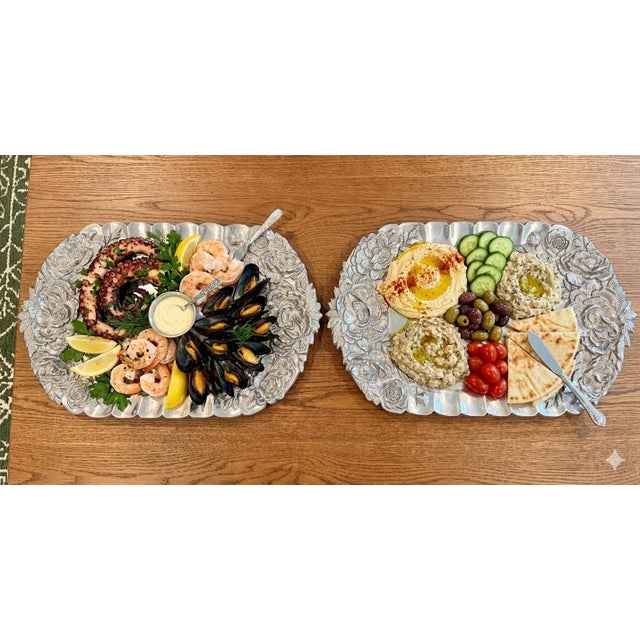 Arthur Court 1991 Large Botanical Relief Aluminum Entertaining Trays by Designer Susan Stocking– Set of 2 For Sale In Charleston - Image 6 of 6