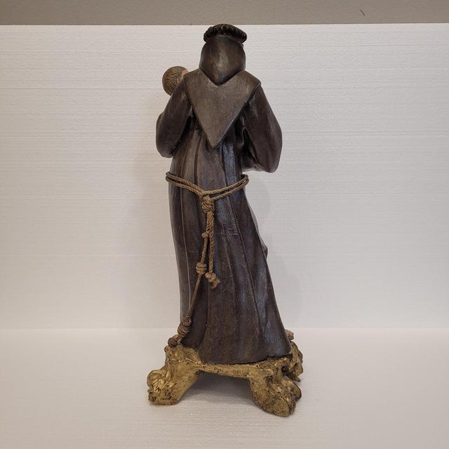 Wood Spanish School Artist, Sculpture of Saint Anthony of Padua with the Child, Late 18th Century, Wood For Sale - Image 7 of 18
