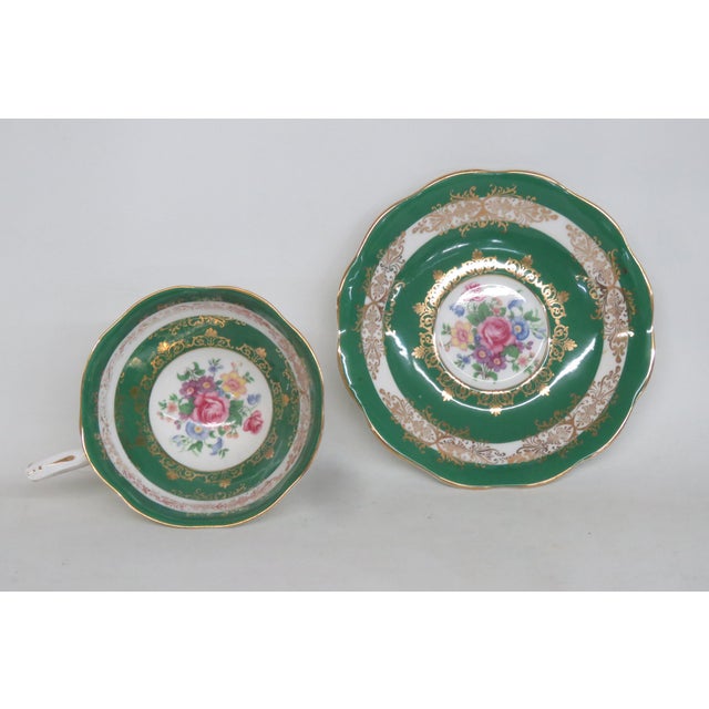 Royal Standard Royal Standard Green and Gold 22k Teacup and Saucer Set 4656b For Sale - Image 4 of 10