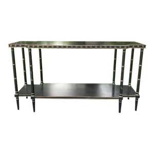 Late 20th Century Vintage Hickory Chair Black Lacquered Gilt Faux Bamboo Console or Sofa Table