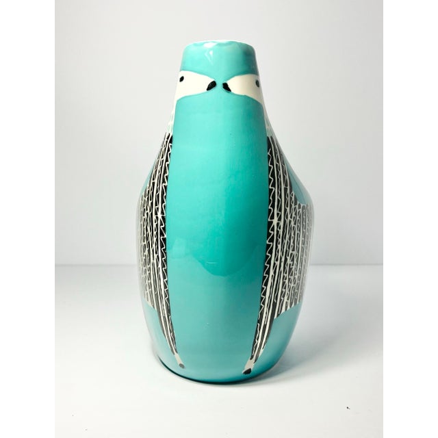 Turquoise West Elm Ceramic Turquoise “Llama” Handled Pitcher Jug For Sale - Image 8 of 9