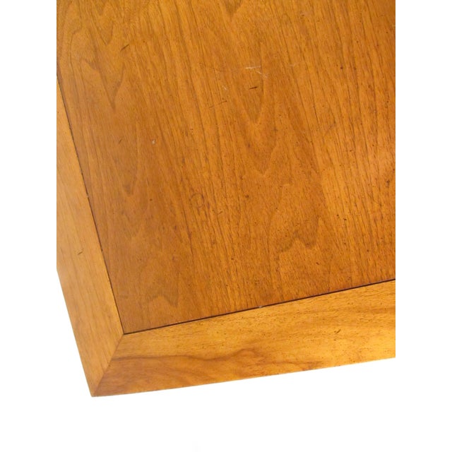 Unique highboy dresser with burl wood drop font writing surface with fitted insert. Additional storage drawers above and...